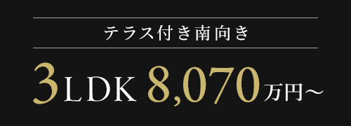 テラス付き南向き 3LDK 8,070万円